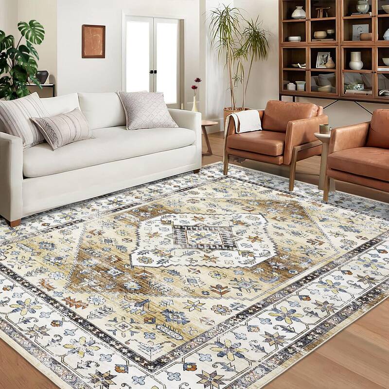 Garvee Washable Area Rug 10x13 Large Area Rugs for Living Room Vintage Non-Slip Indoor Soft Accent Carpet Low Pile Non-Sheddi...