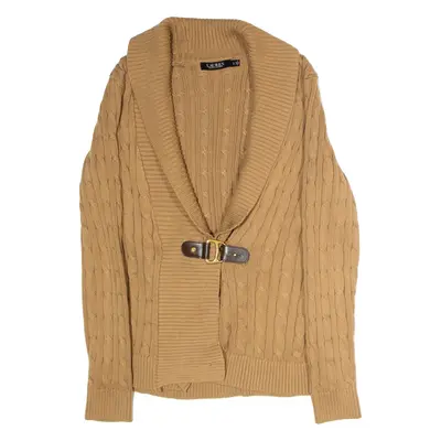 LAUREN RALPH LAUREN Womens Cardigan Beige V-Neck Cable Knit L