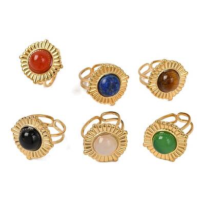 Round Natural Mixed Stone Finger Rings