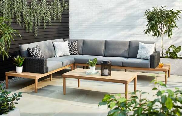 CANVAS Edenvale Aluminum Frame & Wicker Faux Wood Finish Outdoor/Patio Sectional Set, 4-pc