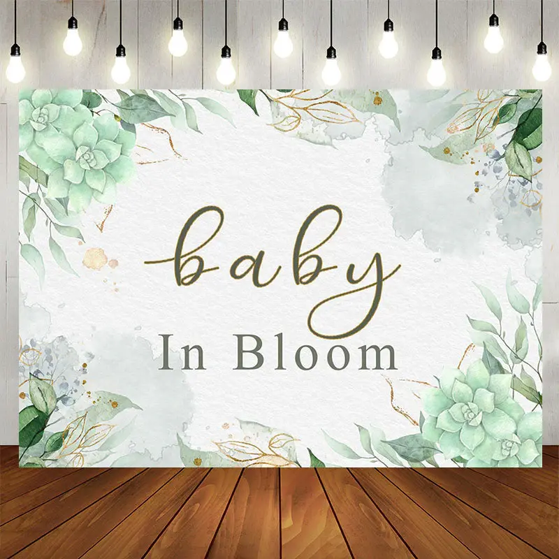 Aperturee Baby In Bloom Flower Green Baby Shower Backdrop