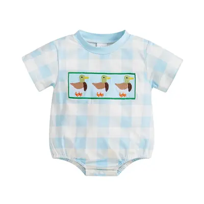 Infant Baby Boy Mallard Duck Clothes Summer Short Sleeve Bubble Romper  Jumpsuit Newborn Country Boy Farm Outfit