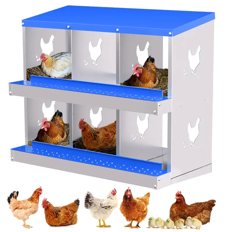 Garvee 6-Hole Chicken Nesting Box Galvanized Steel Rustproof Automatic Egg Collection Ventilated Easy Install Wall or Freesta...