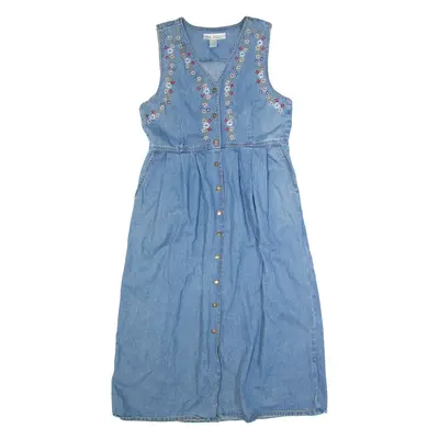 JANE ASHLEY Womens Tea Dress Blue Denim 90s Sleeveless Long M