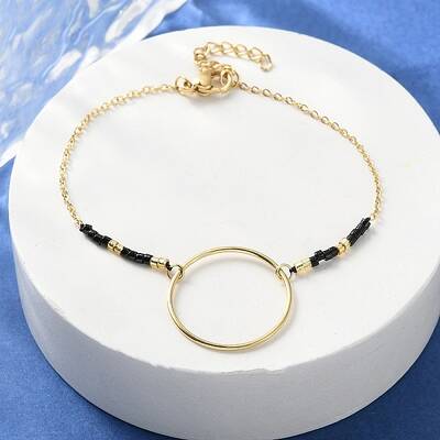 304 Stainless Steel Glass Seed Beads Link Bracelets
