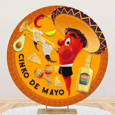 Circle Cinco Mayo Cute Chili Mexican Fiesta Backdrop - Aperturee