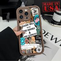Case for iPhone 16 Pro Max E 15 Plus 14 13 12 11 XS XR Cowboy and Hippie Collage Pocket-Friendly Shockproof Silicone Protecti...
