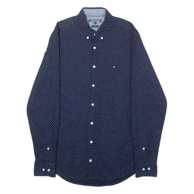 TOMMY HILFIGER Slim Fit Mens Shirt Blue Spotted Long Sleeve M