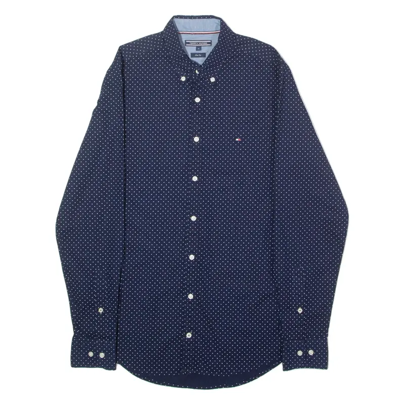 TOMMY HILFIGER Slim Fit Mens Shirt Blue Spotted Long Sleeve M