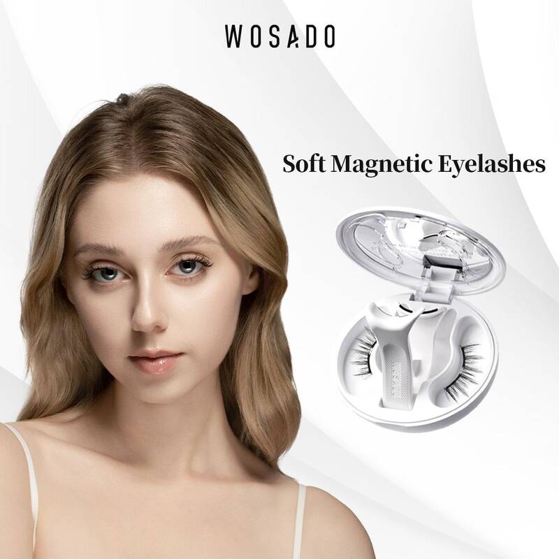 Wosado Soft Magnetic Eyelashes All-in-One Box, Reusable, Glue-Free, Waterproof, Lightweight, Natural Style Makeup Cosmet