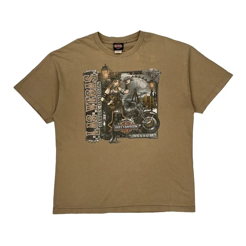 Las Vegas Nevada Harley Davidson Graphic T-Shirt - XL Brown Cotton