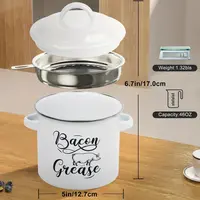 46 OZ Bacon Grease Container with Strainer Dispensers Kitchen