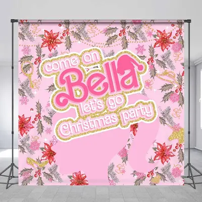 Custom Name Pink Girl Floral Christmas Backdrop - Aperturee