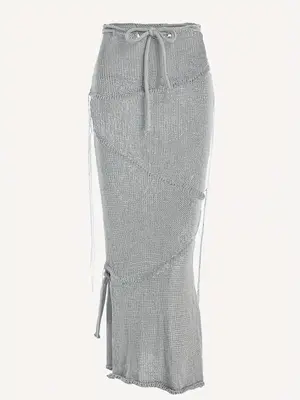 Solid Drawstring Split Side Tassel Sweater Skirt, Elegant Fashion Casual Tie Side Pencil Skirt for Daily Outdoor Wear, Women ...