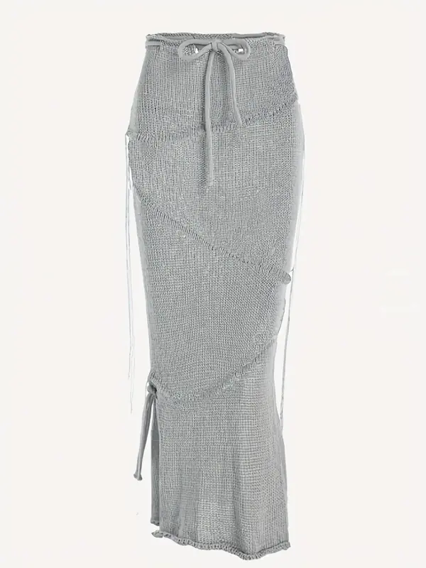 Solid Drawstring Split Side Tassel Sweater Skirt, Elegant Fashion Casual Tie Side Pencil Skirt for Daily Outdoor Wear, Women ...