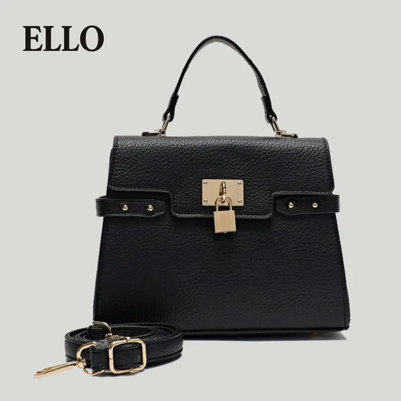 Women’s Multi-Color Elegant Textured Zipper Shoulder Bag – Structured Vegan Leather Top Handle Purse with Gold Lock Closu...