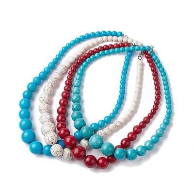 Dyed Synthetic Turquoise Graduated Beaded Necklaces