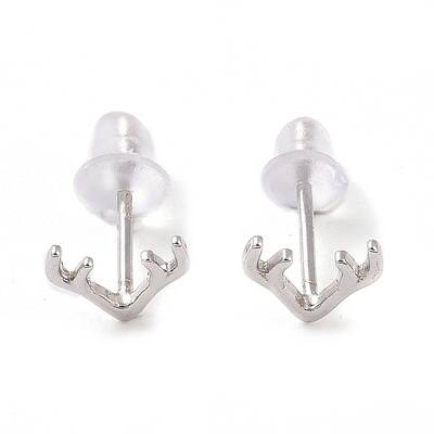 Anti-Tarnish Rhodium Plated Antler Shape 999 Fine Silver Stud Earrings for Women