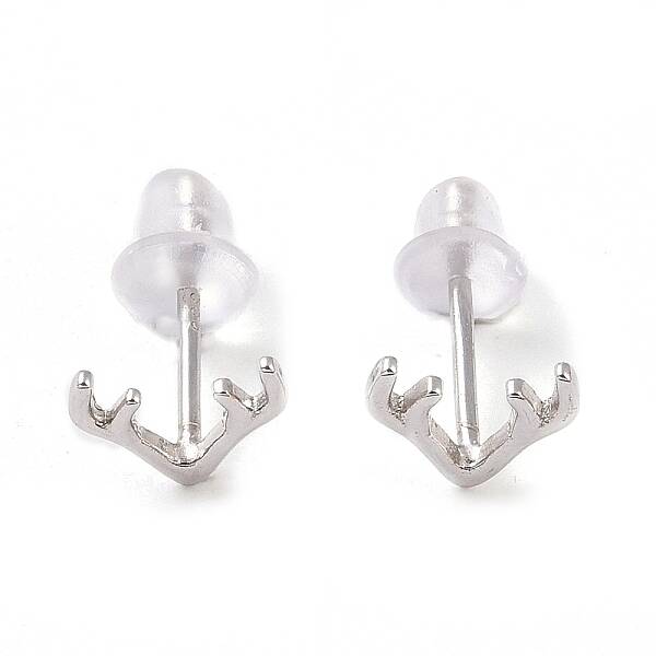 Anti-Tarnish Rhodium Plated Antler Shape 999 Fine Silver Stud Earrings for Women