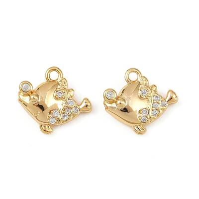 Ocean Theme Brass Micro Pave Cubic Zirconia Charms