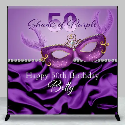 Purple Silk Masquerade Custom 50th Birthday Backdrop - Aperturee