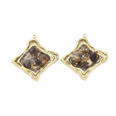 304 Stainless Steel Pave Natural Tiger Eye Pendants