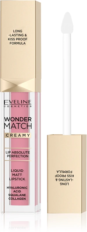 Eveline Cosmetics Wonder Match Matte Liquid Lipstick Long Lasting With Hyaluronic Acid Color 01 Angel Rose 6.8 Ml