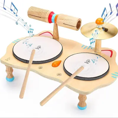 Wooden Drum Set, 1 Box Montessori Musical Instrument Set, Natural Wooden Music Kit, Sensory Toys, Birthday Gifts