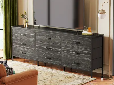 Huuger 63 Inch Dresser for Bedroom, 9 Drawer Dresser, TV Stand for 55, 65, 70 Inch TV, Wide Chest of Drawers, Large Long Fabr...
