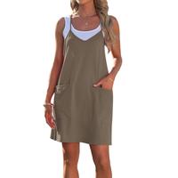 AUSELILY Women's Summer Sleeveless Casual Dress V Neck Adjustable Spaghetti Straps Short Dresses with Pockets