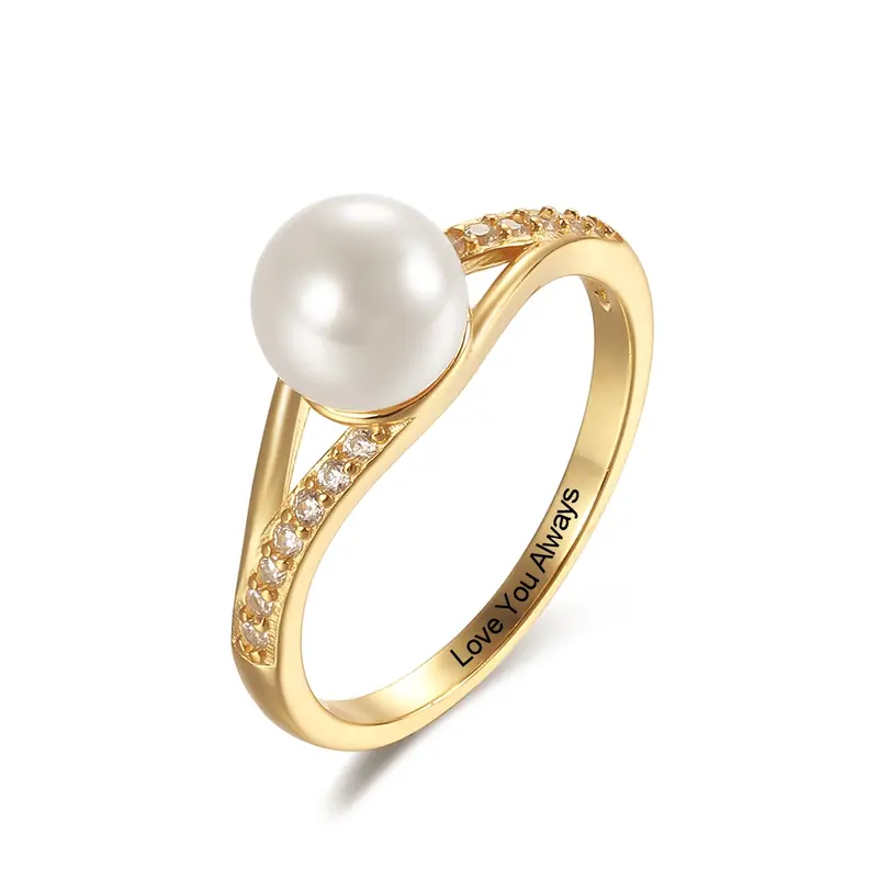 10K Gold Pearl Personalized Engraving Engagement Ring