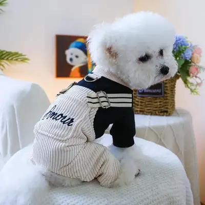 Comfortable Four-legged Dog Clothing, Striped Pattern Pet Clothes with Letter Print, Pet Clothes for Small Medium Large Dogs,...