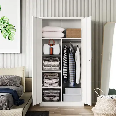 Letaya Metal Storage  White  Cabinets Locker with Lock Door, 72'' Clothing Coat Steel Storage Freestanding Wardrobe for Offic...