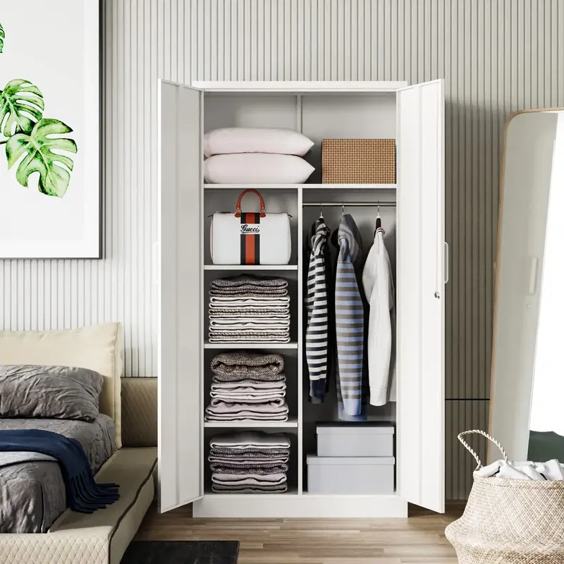 Letaya Metal Storage  White  Cabinets Locker with Lock Door, 72'' Clothing Coat Steel Storage Freestanding Wardrobe for Offic...