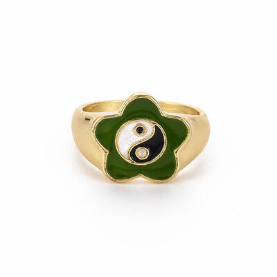 Rack Plating Light Gold Alloy Enamel Wide Band Rings