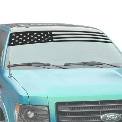 Matte Black Die-Cut Vinyl American Flag Banner Visor 12x64 Car Sticker