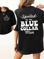 Women's Cartoon Face & Slogan Print Drop Shoulder Tee, Casual Comfy Round Neck Half Sleeve T-shirt for Daily Wear, Vintage Gr...