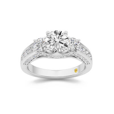 Aarhus Pavé Set Hidden Accent Three Stone Round Lab Grown Cathedral Diamond Engagement Ring | 18K White Gold 4 3/8 CT. TW.