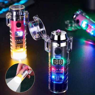 Transparent Shell Dual Arc USB Charging Lighter Outdoor Waterproof LED Colorful Light Power Display Illumination Light Gadget...