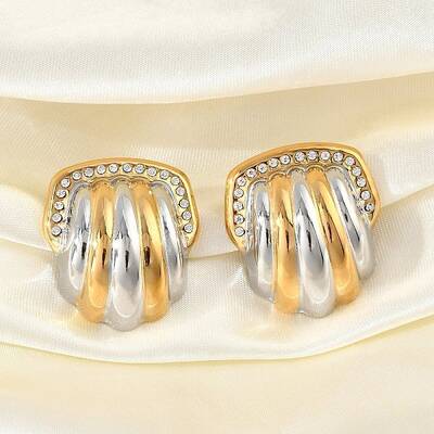 304 Stainless Steel Two Tone Shell Shape Stud Earrings