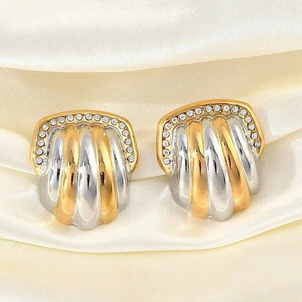 304 Stainless Steel Two Tone Shell Shape Stud Earrings