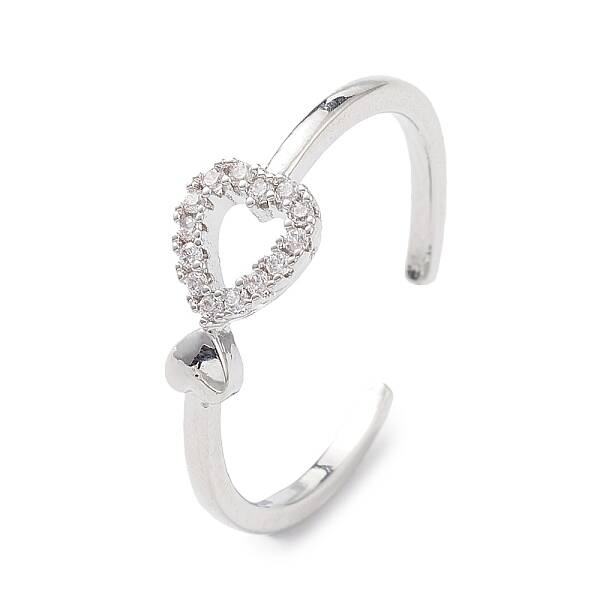 Clear Cubic Zirconia Hollow Heart Open Cuff Ring