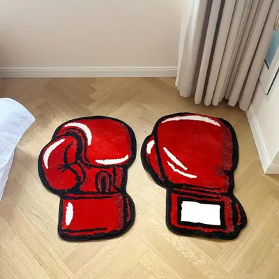 Room Decor Boxing Gloves Pattern Rug, 1 Pair Non-slip Soft Floor Carpet, Christmas Decor Rugs for Living Room, Absorbent Mat...