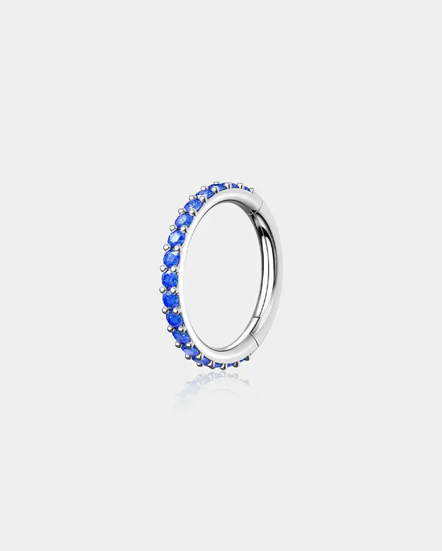 20G Pink CZ Hinged Segment Nose Ring - Blue CZ / 9mm