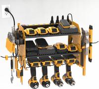 CRST Power Tool Organizer Wall Mount with 8-Outlet Surge Protector Power Strip and Drill Holder, Metal Tool Rack Set for Gara...
