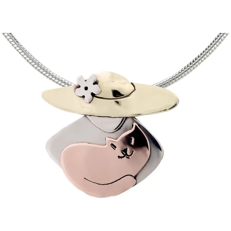 Cat Lover Mixed Metals Necklace - with Rhodium Plated Chain