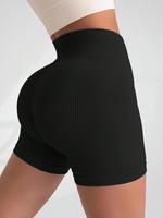 Women's Solid Ribbed High Waist Sports Shorts, Back To School Comfy Breathable Quick Drying Seamless Skinny Biker Shorts for ...