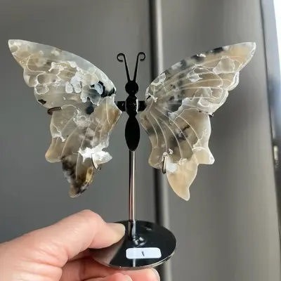 Volcano Agate Crystal Butterflies on Stand, Unique Grounding Stone Décor - Sapphire & Sage