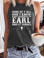 Women's Vintage Letter Print Round Neck Tank Top, Casual Sleeveless Top for Summer, Ladies Clothes for Daily Wear, Socks
