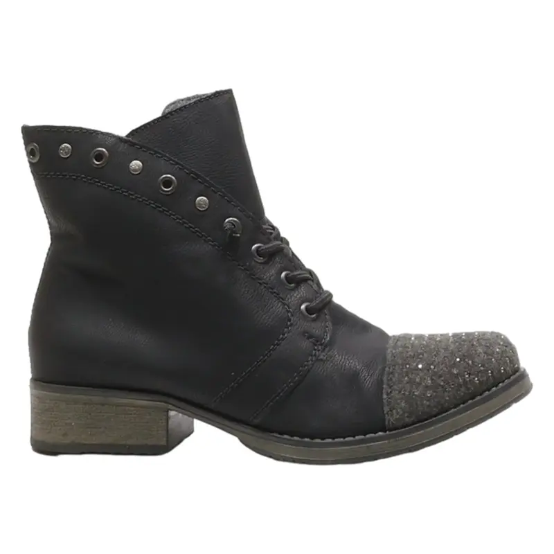 RIEKER Lace-Up Boots Black Leather Womens UK 5